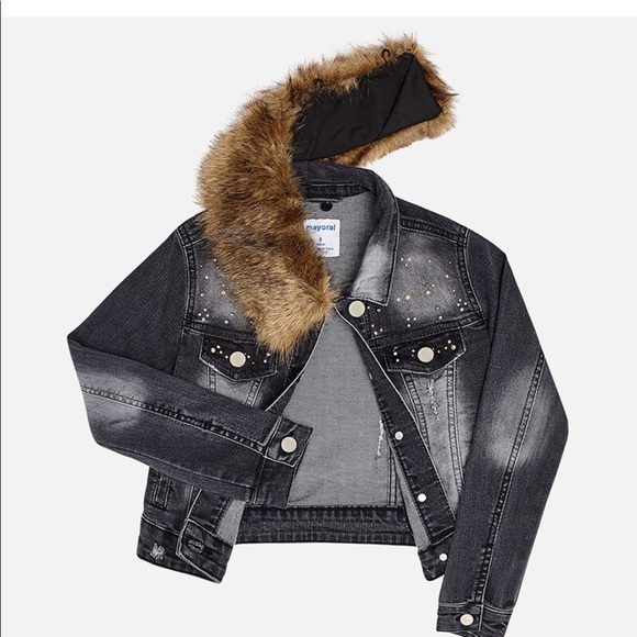 Mayoral Girls Denim Jacket In Grey With Studs NWT - Picture 4 of 4